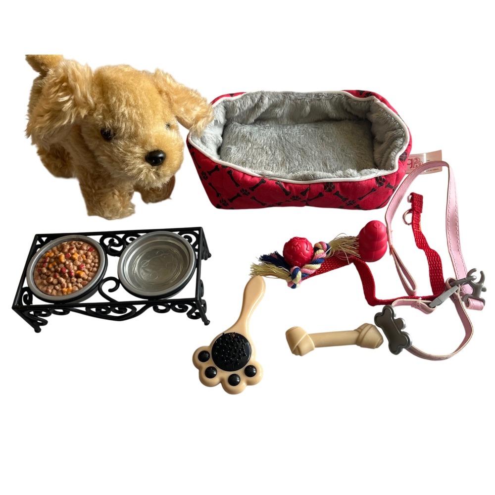 Our Generation Pet Care Playset For 18" Dolls Bed Food Leash Brush Dog